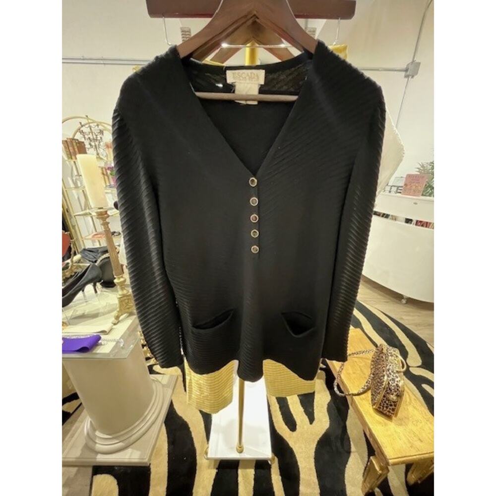 Escada Black Crewneck Button-Front Sweater